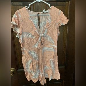 Pink Romper with White Leaf Pattern